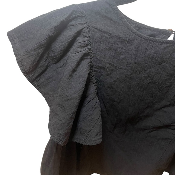 Wildfox flutter sleeve blouse cropped black cotton medium - Picture 4 of 10